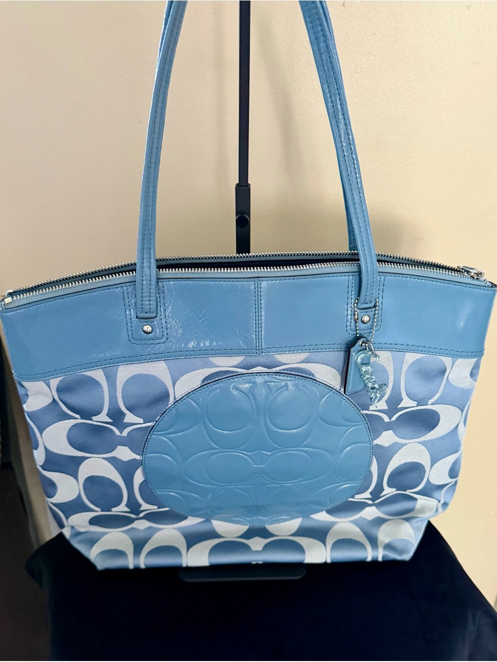 Coach Blue Signature Canvas Tote with Gloss Trim